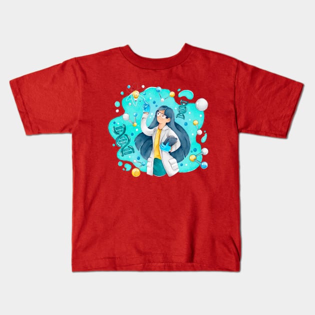 Female Scientist Kids T-Shirt by Mako Design 